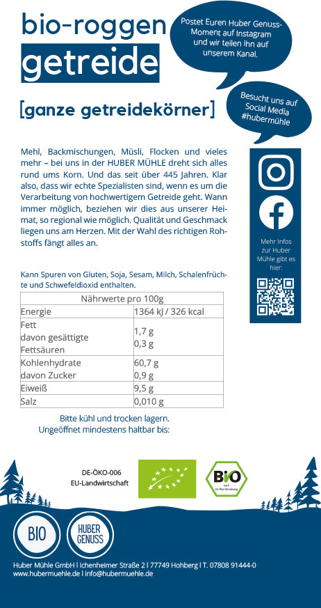 Bio-Roggen-Getreide, ganze Getreidekörner (7105482064053)